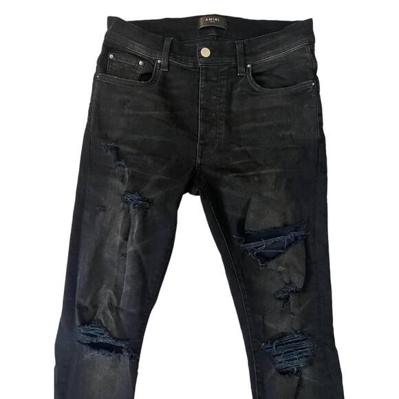 Amiri Black Denim Distressed Ripped Jeans Size 32 - Picture 3 of 8